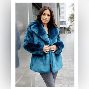 Donna Salyers Fabulous Fur Mink Faux Fur Couture Notch Collar In Sapphire Sz S